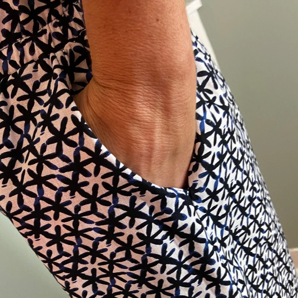 Kourt Cropped Navy blue White Floral Wide Leg Pants Geometric XL XLarge Crop - Picture 5 of 9